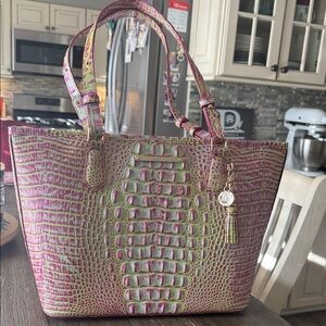 Brahmin Vibrant Pink and Green Tote